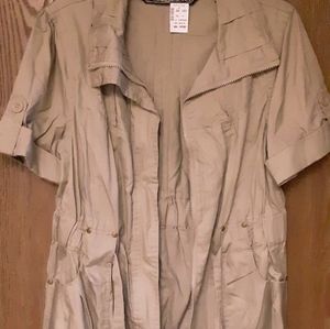 Womens khaki short sleeve draw string jacket.